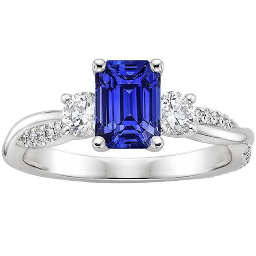 Solitaire With Accents 3 Stone Ring Blue Sapphire 4.25 Carats