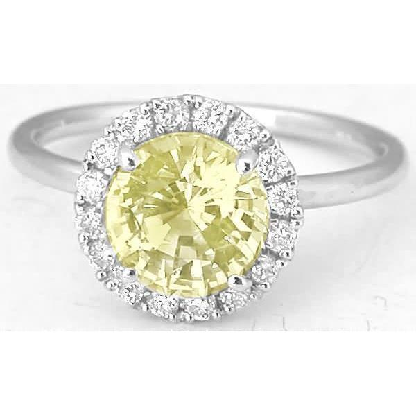 Solitaire With Accents 4 Carats Yellow Sapphire Ring White Gold 14K