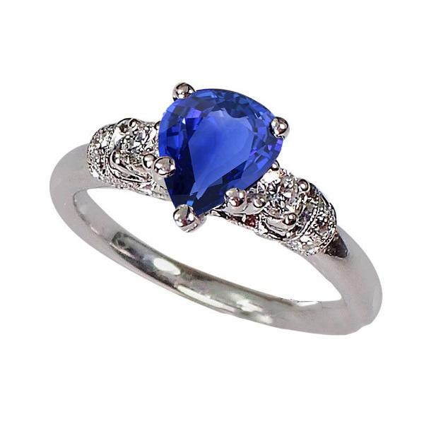 Solitaire With Accents Blue Sapphire Ring Milgrain Shank 1.75 Carats