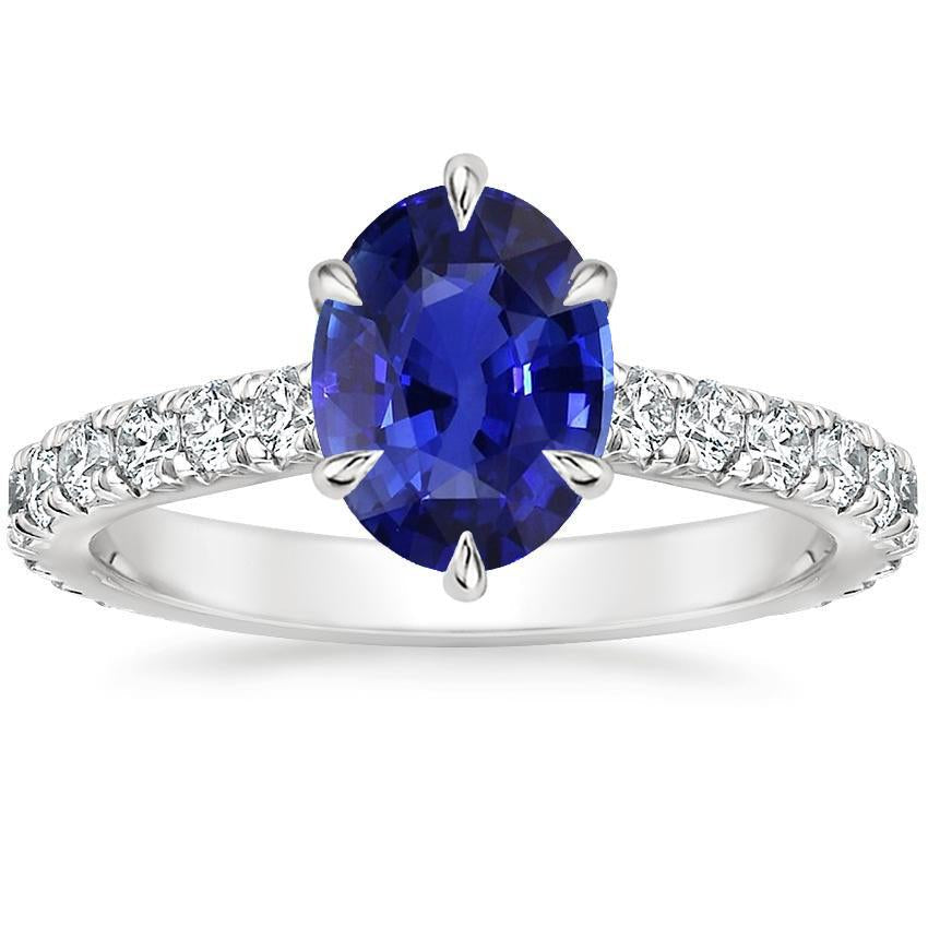 Solitaire With Accents Ring Blue Sapphire & Pave Set Diamond 4 Carats