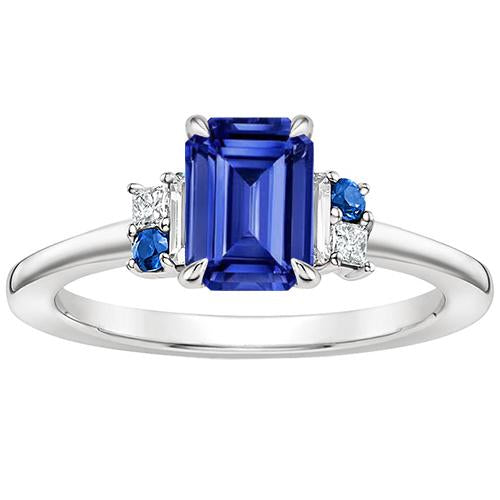 Solitaire With Accents Ring Blue Sapphires & Diamonds 3 Carats