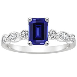 Solitaire With Accents Ring Emerald Blue Sapphire & Natural Earth Mined Diamond 4 Carats