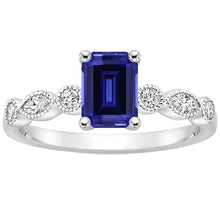 Solitaire With Accents Ring Emerald Blue Sapphire & Diamond 4 Carats