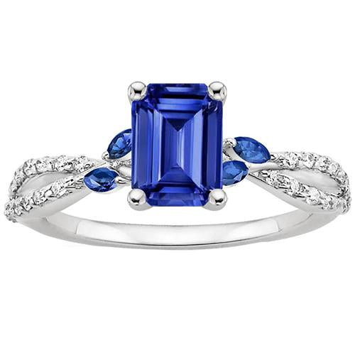 Solitaire With Accents Ring Emerald & Marquise Blue Sapphires 4 Carats