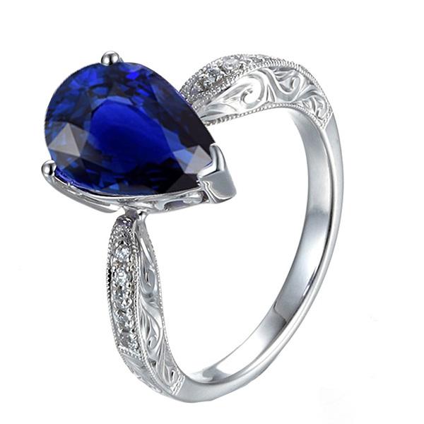 Solitaire With Accents Ring Milgrain Shank Blue Sapphire 3.50 Carats