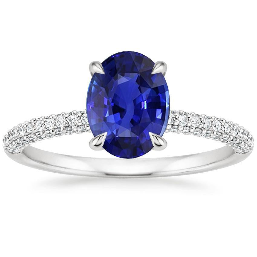 Solitaire With Accents Ring Oval Blue Sapphire & Diamonds 5.25 Carats