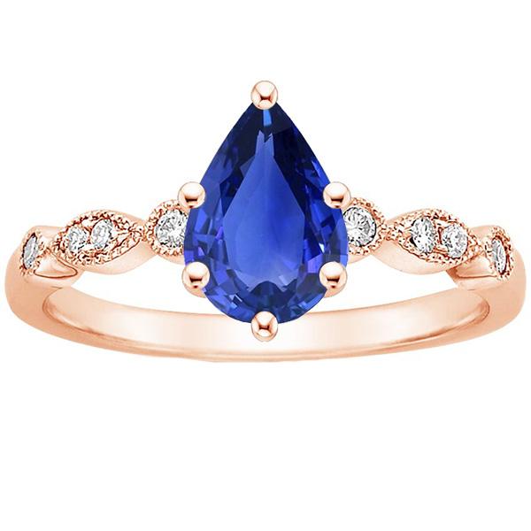 Solitaire With Accents Ring Pear Blue Sapphire & Diamonds 3.50 Carats