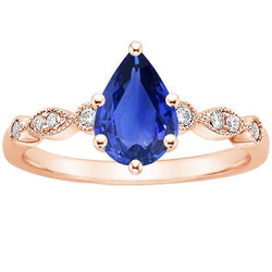 Solitaire With Accents Ring Pear Blue Sapphire & Diamonds 3.50 Carats