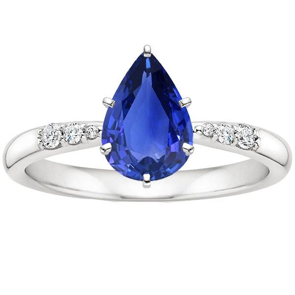 Solitaire With Accents Ring Pear Ceylon Sapphire & Diamonds 4 Carats