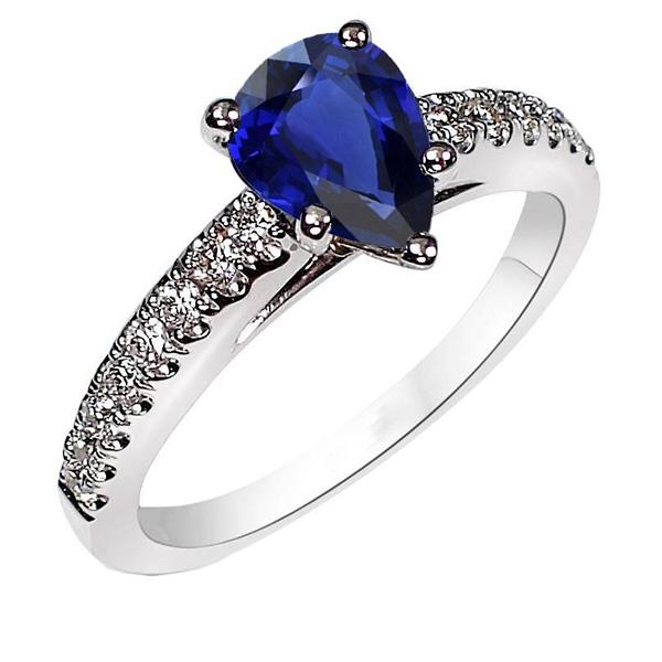 Solitaire With Accents Ring Teardrop Style Blue Sapphire 2.50 Carats