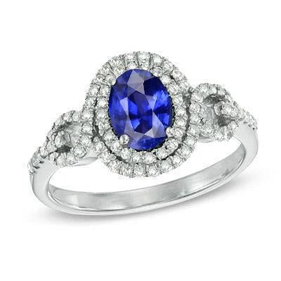 Solitaire With Accents Sapphire Diamond Ring 3.25 Carats WG 14K