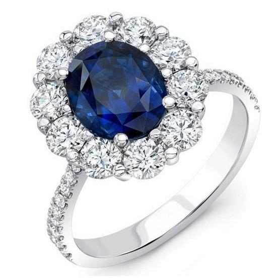 Solitaire With Accents Sri Lanka Sapphire Diamonds 4.75 Ct. Ring WG 14K