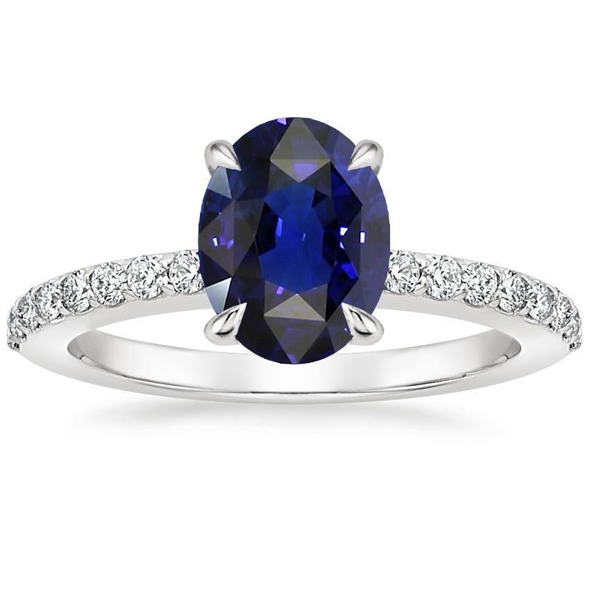 Solitaire With Diamond Accents Engagement Ring Blue Sapphire 4 Carats