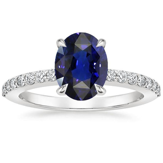 Solitaire With Diamond Accents Engagement Ring Blue Sapphire 4 Carats