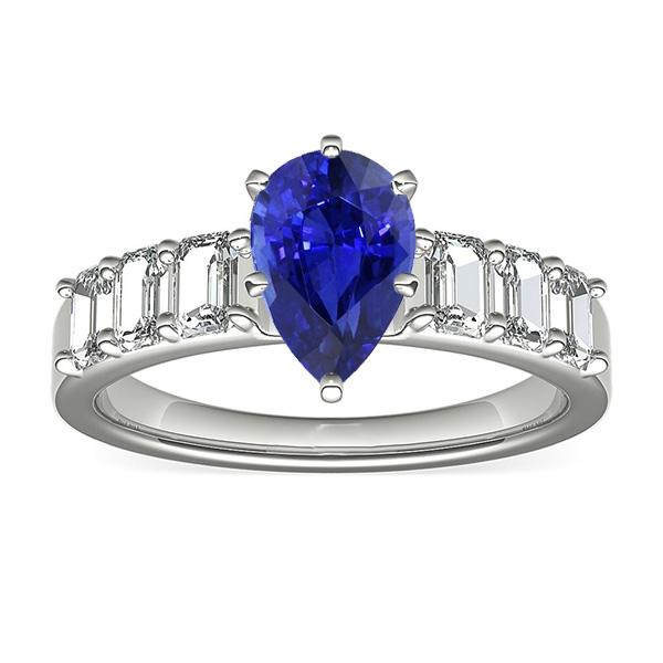 Solitaire With Emerald Diamond Accents Ring Blue Sapphire 2.50 Carats