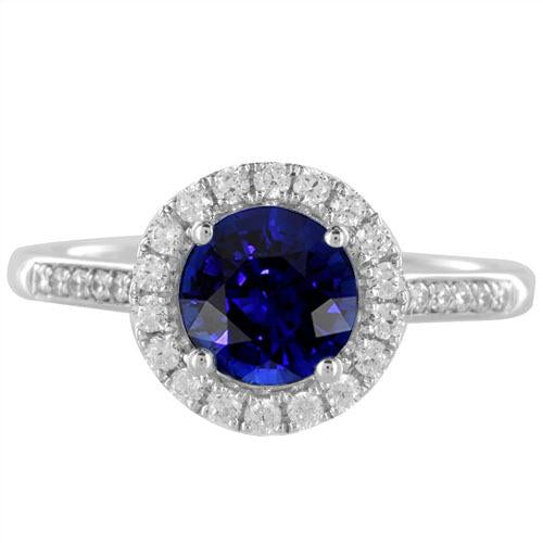 Sparking Diamond Halo Ring Round Cut Ceylon Sapphire 3.50 Carats Gold