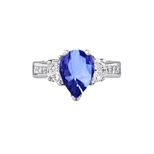 Sparkling 3.30 Ct. Pear Ceylon Sapphire Diamonds Ring White Gold 14K