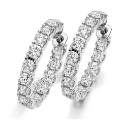 Sparkling 5.70 Carats Diamonds Women Hoop Earrings 14K Gold White