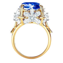 Sparkling Cushion Ceylon Sapphire Diamond Ring 7.81 Ct Yellow Gold 14K