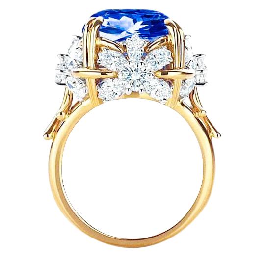 Sparkling Cushion Ceylon Sapphire Diamond Ring 7.81 Ct Yellow Gold 14K