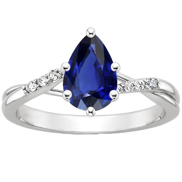 Sparkling Diamond Engagement Ring With Pear Blue Sapphire 4.50 Carats