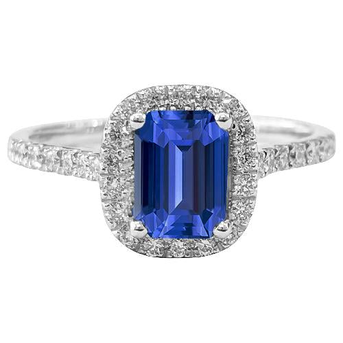 Sparkling Diamond Halo Ring Emerald Ceylon Sapphire Gold 3.50 Carats
