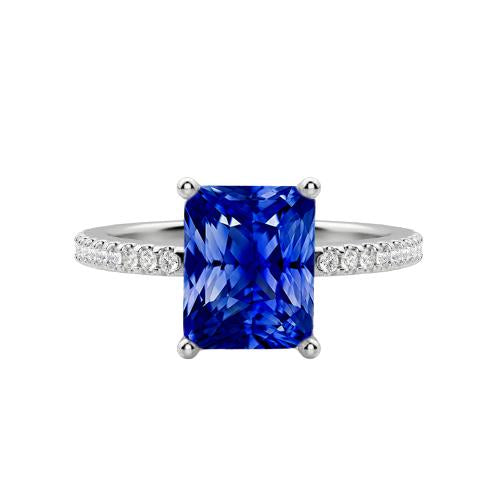 Sparkling Diamond Sapphire Engagement Ring Radiant Cut Gold 3 Carats