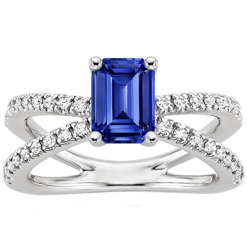 Split Shank Engagement Ring Blue Sapphire & Diamond 4.25 Carats