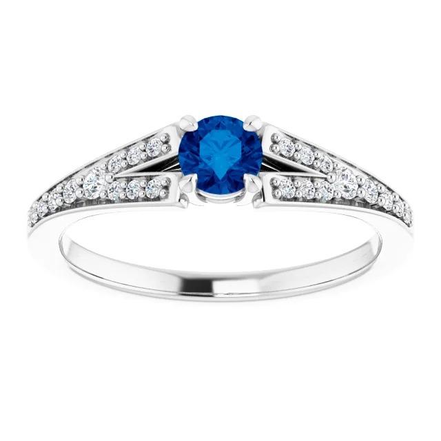 Split Shank Round Blue Sapphire Ring White Gold 14K 1.75 Carats
