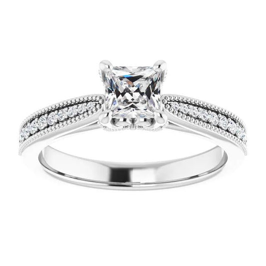 Square Cut Old Miner Diamond Wedding Ring Milgrain 3.50 Carats