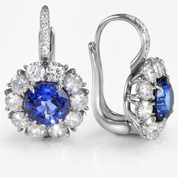 Sri Lanka Blue Sapphire Diamond Hoop Earring 5 Carats White Gold 14K