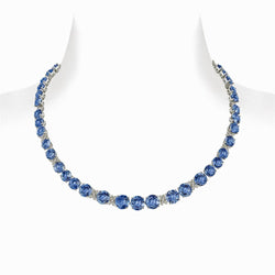 Sri Lanka Blue Sapphire Natural Earth Mined Diamonds 39.25 Carats Necklace Gold 14K