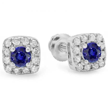 Sri Lanka Blue Sapphire Halo Diamond Stud Earring 4.40 Carat WG 14K