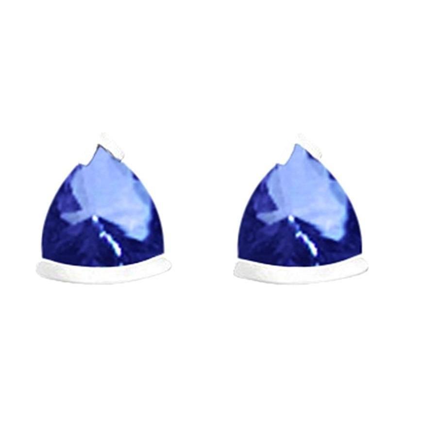 Sri Lanka Blue Sapphire Trillion Shape 2 Carat Studs White Gold