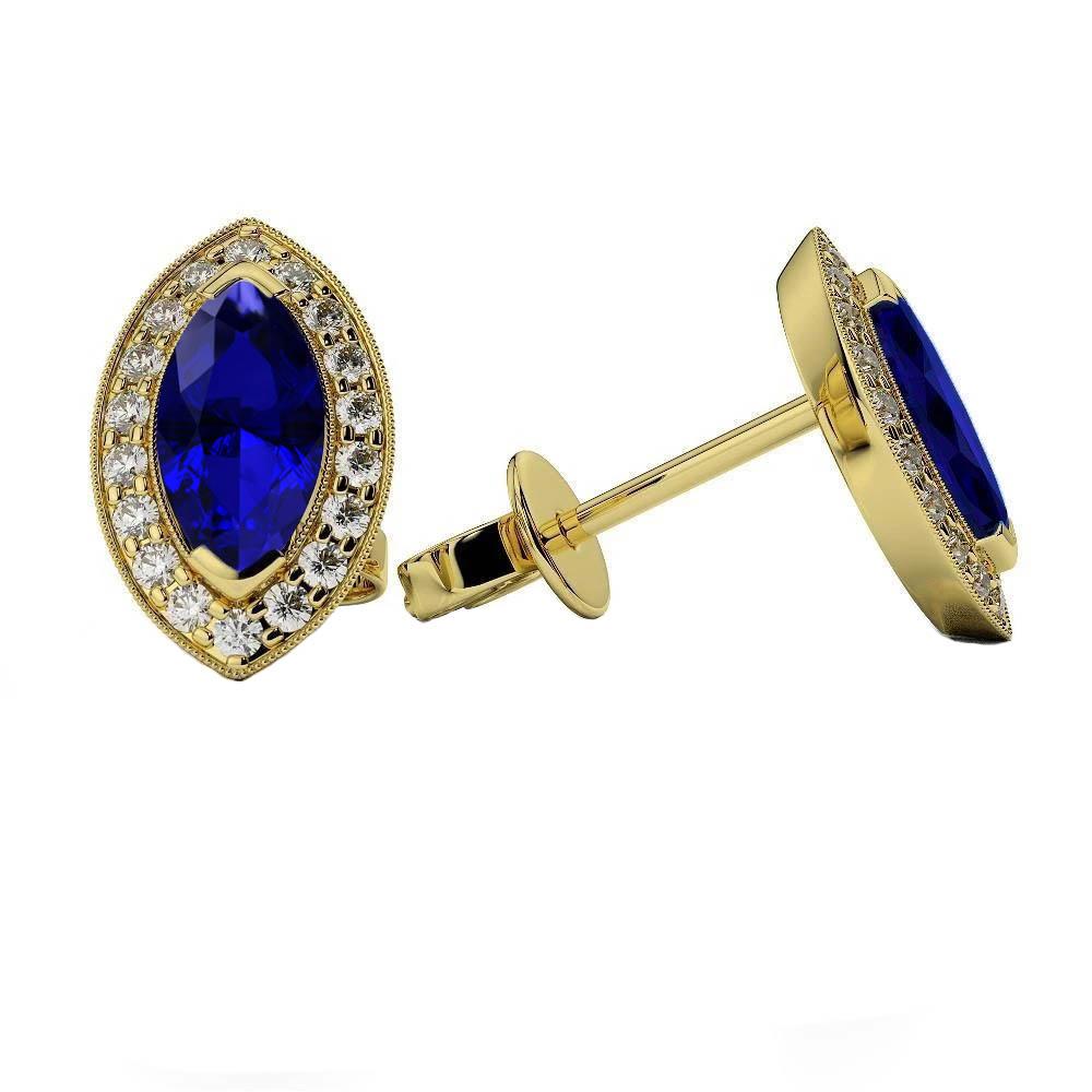 Sri Lanka Sapphire And Diamonds Women Studs Halo Earrings 3 Carats