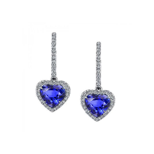 Sri Lanka Sapphire Diamond Dangle Earring White Gold 14K 2.50 Carats