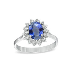Sri Lanka Sapphire Diamond Engagement Ring 3.90 Ct. White Gold 14K