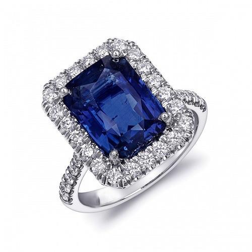 Sri Lanka Sapphire Diamonds 4.30 Carats Wedding Ring 14K Gold White