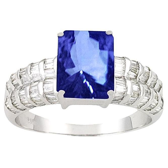 Sri Lanka Sapphire Emerald Baguette Diamonds White Gold Ring 7.51 Ct