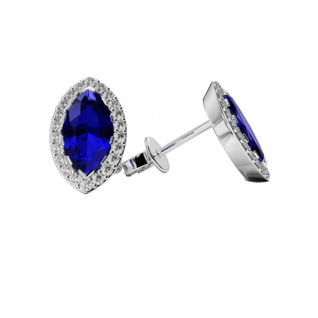 Sri Lanka Sapphire & Halo Diamond Stud Earrings 4.50 Carat WG 14K