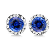 Sri Lanka Sapphire Halo Diamond Stud Earrings 5.50 Ct Round Cut