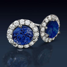 Sri Lankan Sapphire And Halo Diamond 6.40 Ct Round Cut Stud Earring