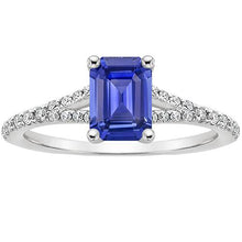 Sri Lankan Sapphire & Diamond 4 Carats Emerald Solitaire Accents Ring