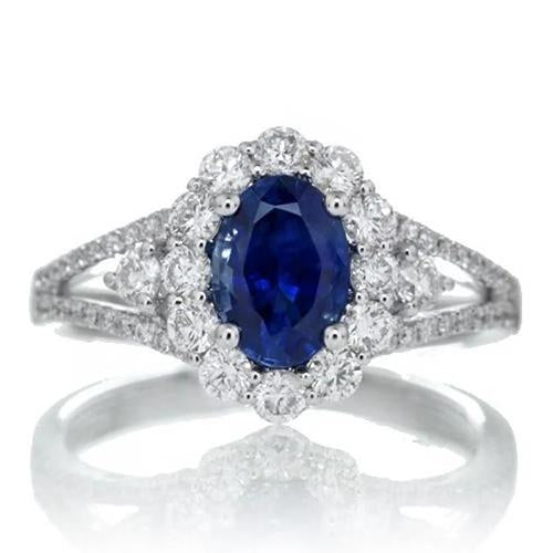 Sri Lankan Sapphire Diamond Ring 2.05 Carats White Gold 14K Jewelry