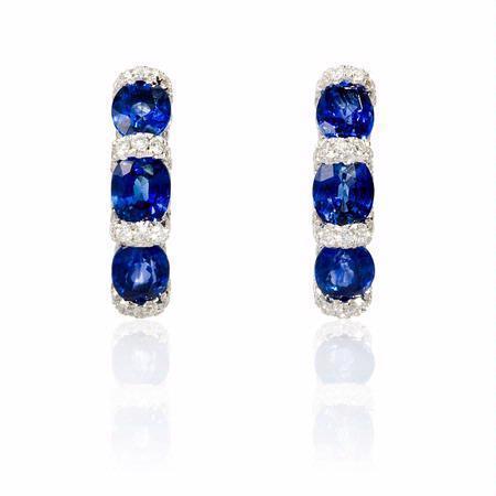 Sri Lankan Sapphire Hoop Earring White Gold Diamond 3.24 Carats