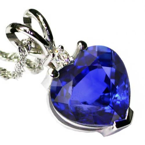 Sri Lankan Sapphire Jewelry & Diamond Pendant White Gold 14K 3.25 Ct