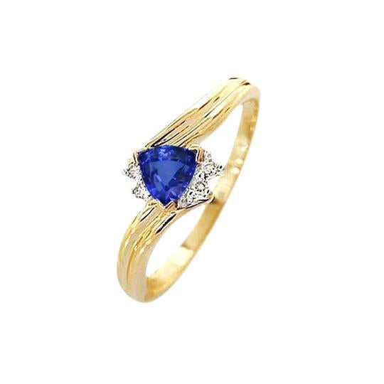 Sri Lankan Sapphire Trillion & Diamond 3.95 Carat Ring Yellow Gold 18K