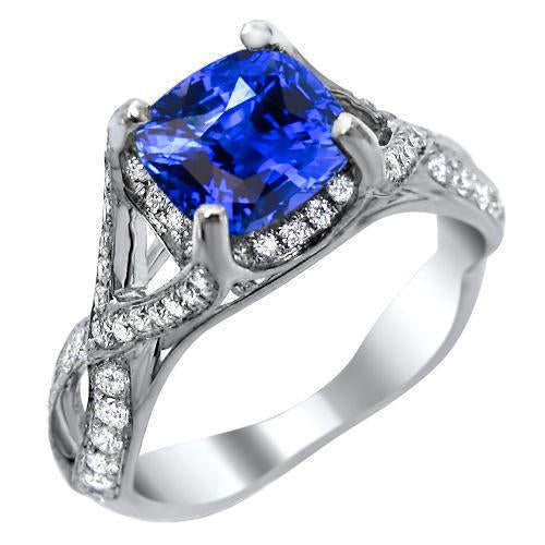 Sri Lankan Sapphire With Diamond 4.50 Ct Wedding Ring White Gold 14K