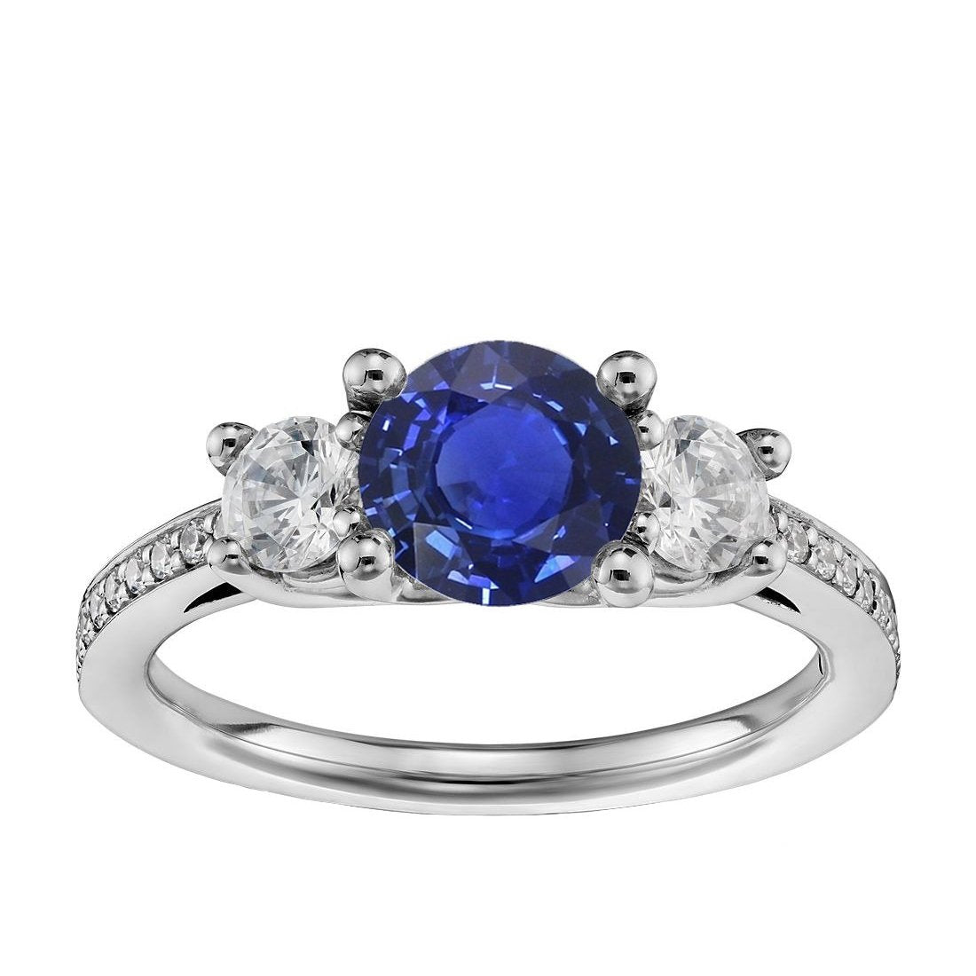 Srilanka Sapphire Diamond Round Cut Ring 3.50 Carats White Gold 14K