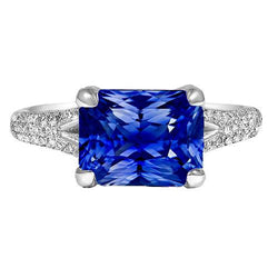 Srilanka Sapphire Gemstone Jewellery Radiant Split Shank Ring 4 Carats